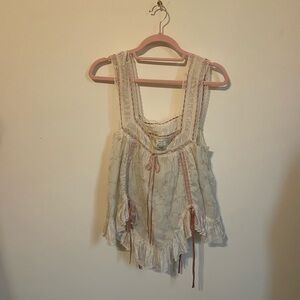 Kimchi Blue Cream and Pink Embroidered Blouse